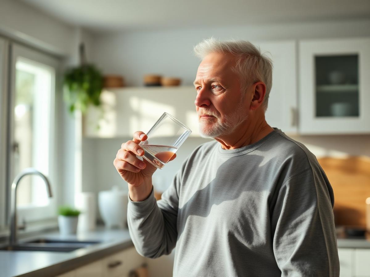 Person drinking water in the morning